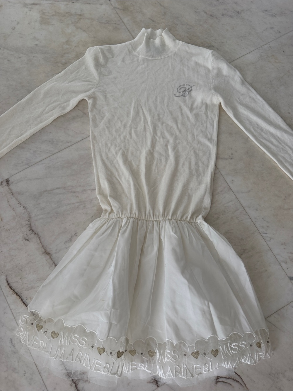 Miss Blumarine White Long Sleeve Tulle Dress